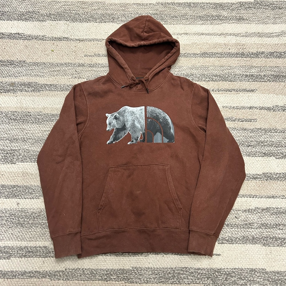 The North Face Brown and Gray Logo Hoodie Sweatshirt TNF Men’s Small